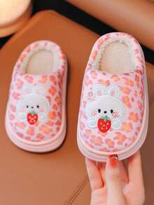 Girls' Cute Cartoon Indoor Bedroom Fuzzy Closed-Toe Slippers, Simple And Fashionable - Pink - View 7