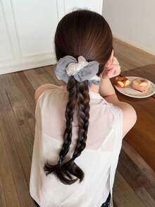 1pc Striped Double-Layer Organza Patchwork Scrunchie, Soft Mesh Fabric, Double-Layer Stitched Craftsmanship, Classic Black And White Striped Design, Minimalist Korean Casual Style, Suitable For Commuting Girls, Perfect For Daily Outings, Shopping, Photography, Fresh And Versatile Hair Tie Hair Scrunchies - Multicolor - View 2