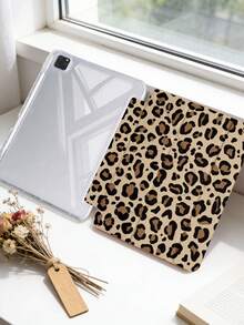 1件黃色豹紋平板電腦保護殼，兼容 iPad Mini6/7/Air/Air2/9.7/10.2/10.5/10.9 (Air4-Air8)/Pro 11/10th Gen/A16/Pro 11 2024，彩繪圖案平板保護套，透明壓克力背殼，絲綢質感 8 折支架，自動休眠/喚醒，內置筆槽，不含筆，部分機型附相機框 - 彩色 - 查看 3