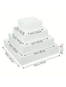 1pc Square White Foam Cake Model (Foam Material), Suitable For DIY Cake Decoration Practice, Wedding Decoration Display, Various Festival Party Cake Decoration And Hotel Cake Model Display; Available In 4-Inch, 6-Inch, 8-Inch, 10-Inch And 12-Inch Sizes (Note: Product Dimensions May Have Slight Deviations) - Multicolor - View 5