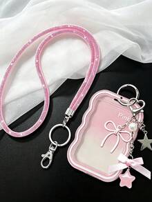 Wavy Lace Transparent Acrylic Card Holder, Shiny Rhinestone Lanyard, Y2K Style, Ins Sweet Pendant Exquisite Bow Heart Resin Pink Star Bag Charm, Card Holder Accessories, Work ID Lanyard, DIY Card Storage Case, Fit Idol Photos, Self-Printed Cards, Campus Meal Cards, Access Cards, ID Cards, Work Passes And Subway Access Cards, Student, Fan Gift, Key Chain, Backpack Charm, Back To School Essential (Card Paper Not Included) - Multicolor - View 5