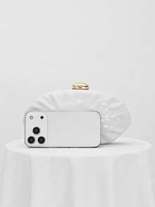 1pc European And American Women's Acrylic Evening Clutch Bag, Box Design Water Drop Shape Handbag, Fashionable Chain Crossbody Bag, Party Bag, Ball Bag, Wedding Bridal Bag, Banquet Bag, Asymmetrical Bag, Random Pattern - White - View 2