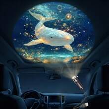 1個便攜式USB海洋生物投影小夜燈，附4款可替換海洋主題幻燈片圖案：粉色鯨魚、水母、粉色海豚和藍色鯨魚，LED氛圍燈，360°自由旋轉，適合床頭夜燈 - 黑色 - 查看 8