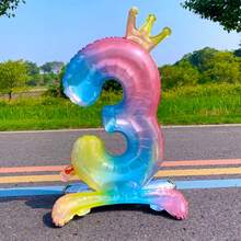 32 Inch Rainbow Gradient Self-Standing Number Balloons 0-9, Perfect Decoration For Birthday Parties, Anniversaries, Weddings, Christmas And Other Outdoor Occasions - Multicolor - View 7