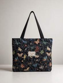 Large Capacity Zipper Shoulder Tote Bag, Colorful Butterfly Print, Suitable For Office, School, Commute Or Casual Daily Use - Multicolor - View 2