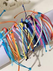 1/5/10/20pcs Rainbow Color Handmade Woven Rope Bracelets, Gradient Color Adjustable Size Bracelets, Suitable For Boyfriend And Girlfriend, Rainbow Multi-Piece Friendship Bracelets, Suitable For Daily Wear And Sharing - Multicolor - View 3