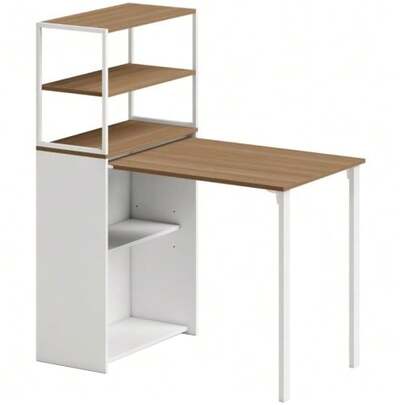 Folding Desk Kitchen Table With 4 Shelves Computer Desk Work Table Laptop Table 105 X 60 X 127 Cm Natural Wood