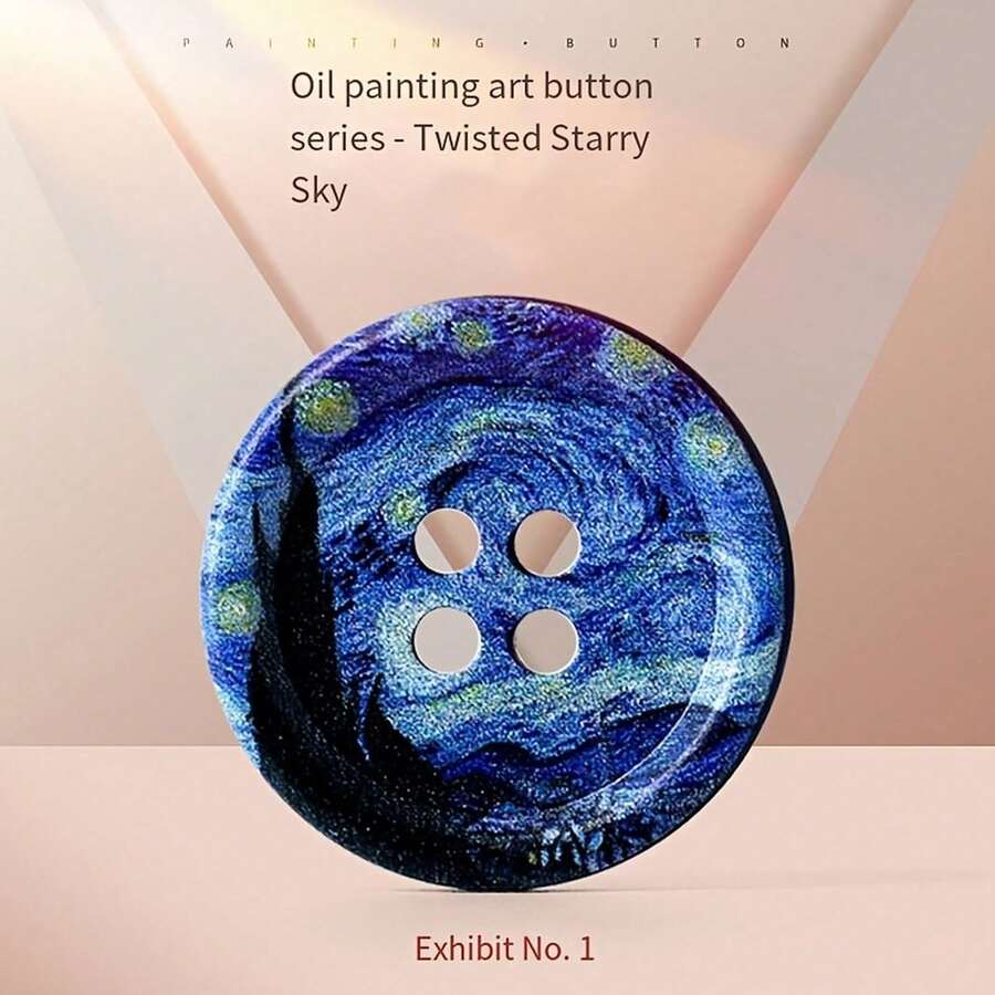 Decorative Buttons - Artistic Oil Painting Style Animal And Landscape Patterns - Durable Resin Round Buttons, Suitable For Jackets, Suits, Bags, Hats - Twisted Starry Sky - 5 Pieces - View 1