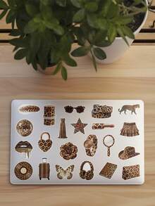 50 st Y2K bruna leopardmönstrade klistermärken, lämpliga för vuxna och tonåringar som gillar klistermärken, för scrapbooking, journalföring, laptop, skateboard och mer, addera kul till dina enheter! - Y2K brunt leopardmönster - Visa 5