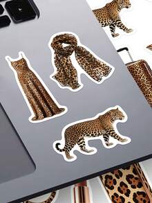 50 st Y2K bruna leopardmönstrade klistermärken, lämpliga för vuxna och tonåringar som gillar klistermärken, för scrapbooking, journalföring, laptop, skateboard och mer, addera kul till dina enheter! - Y2K brunt leopardmönster - Visa 3