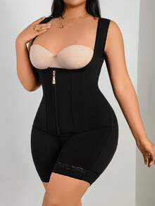 Plus Size Women High Cinched Waist Romper Shorts, Tummy Control, Butt Lifting - Black - View 7