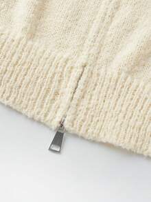 Korean Style Soft Knit Cardigan With Turn-Down Collar And Zipper, Loose Fit Versatile Minimalist Casual Sweater Jacket - Apricot - View 6