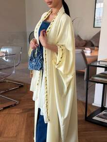Summer Fashion Long Dress With Patchwork Ribbon And Floral Design, Includes Headscarf - Yellow - View 7