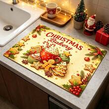 1pc Christmas Theme Kitchen Dish Drying Mat, Coffee Machine Mat, Absorbent Quick-Drying Tabletop Protector, Vintage Gingerbread Man Hot Drink Pattern, Suitable For Baking Studio, Home Christmas Dining Table, Holiday Atmosphere Table Decor, Home Gift - XYLSD-942 - View 5