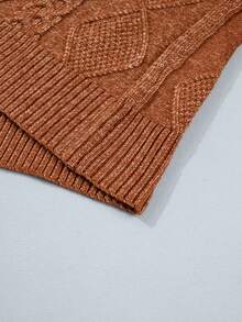 Acelitt Autumn/Winter Casual Loose Half-Zip Collar Cable Knit Argyle Jacquard Long Sleeve Sweater Dress, Suitable For Daily And Holiday Wear - Brown - View 10