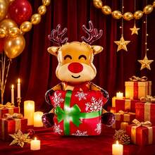 1pc 23.22 Inch Red Nose Reindeer Holding Gift Foil Balloon, Suitable For Christmas Holiday Party Decoration, Home Window Party Atmosphere Setup, Photo Prop - View 3