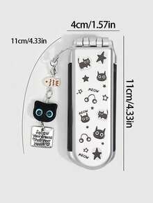 1 buah Set Sisir & Cermin Lipat Kucing Hitam Lucu, Sisir Airbag untuk Kembali ke Sekolah, Cermin Sisir Portabel DIY, Sisir Kecil Dekoratif Berbentuk Bintang Gaya Y2K - A - View 2