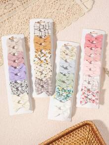 10pcs Basic Plaid Floral Bow Hair Clips, Sweet Girl Campus Side Bangs Hair Accessories, Princess Style - Mixed color - View 4