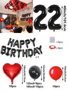 53 件红色和黑色气球花环生日套装，40 英寸黑色聚酯薄膜数字气球，适合 16 岁、18 岁、20 岁、21 岁、22 岁、25 岁、30 岁、35 岁、40 岁生日派对装饰、房间装饰、摄影道具 - 紅黑色 - 查看 33