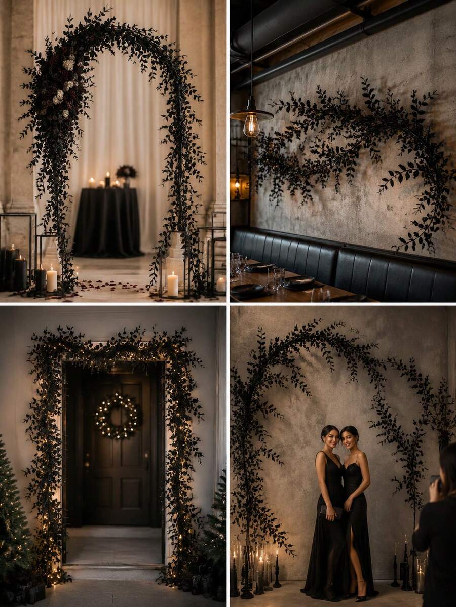 1PC Black Eucalyptus Wreath Artificial Hanging Plant Vine For Halloween Dining Table Fireplace Front Door Home Decoration,Christmas - Multicolor - View 1