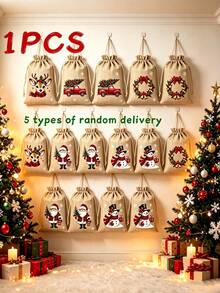 12 buah Tas Kado Linen Natal, Ukuran 14,99 x 9,91 cm, Tas Kado Serut yang Dapat Digunakan Kembali, 5 Desain Bertema Natal Acak, Sempurna untuk Souvenir Pesta Natal, Hadiah Ulang Tahun, dan Dekorasi Pohon Natal - MultiWarna - View 10