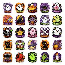 50Pcs Cute Cartoon Halloween Stickers, Glowing Ghost, Bat, Clown & Black Cat Pattern, Waterproof Vinyl Stickers For Water Bottle, Laptop, Journal Decor - Multicolor - View 9