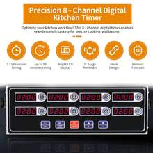 8-Channel Digital Kitchen Timer For Commercial Kitchen Fryers, Loud Ring Reminder, Stainless Steel Alarm, Adjustable Volume - 1PC - View 3