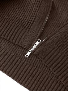 2pcs/Set Vintage Ribbed Stand Collar Full Zip Knit Cardigan Men's Loose Drop Shoulder Casual Commute Mature Men Outerwear Top - Multicolor - View 6