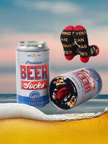 1 Pair Funny Black Beer Mid-Calf Socks, Christmas Gift For Men/Women, Quirky Design, Suitable For Daily Outfits, Perfect For Halloween/Thanksgiving/Day Of The Dead/Christmas/Back To School/Beer Festival/Autumn Festival/Christmas Gift/Birthday Gift And Other Gift Occasions, Ideal For Friends Gathering/Short Trip/Home Relaxation/Store Visit/Holiday Party/Surprise Gift/Anniversary Celebration/Casual Shopping/Family Gathering - Black - View 3
