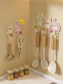 3pcs Kitchen Adhesive Hooks No-Drill Wall Mounted Organizer With Onion Ginger Garlic Design, Waterproof Storage Solution For Home Bathroom Bedroom Decor Accessories - Multicolor - View 1