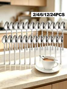 2/4/6/12/24pcs Gold Stainless Steel Coffee Spoons Dessert Spoons Slim Waist Spoons Tea Spoons Suitable For Coffee Shop Afternoon Tea Holiday Gift - Gold - View 5
