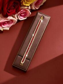 1pc Exquisite Dual-Tone Chain Bracelet, Bridal Wedding Party Jewelry, Suitable For Daily Wear, Banquet, Halloween, Anniversary - Red - View 3