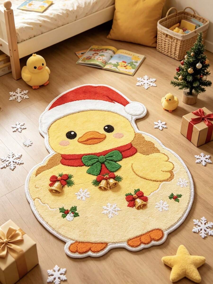 1 pieza Alfombra linda de patito navideño, Navidad, Alfombra gruesa, Alfombra de felpa, Alfombra de otoño/invierno, Alfombra extra gruesa, Alfombra decorativa, Decoración de dormitorio, Alfombra pequeña, Alfombra, Decoración del hogar, Alfombra de sala de estar - A - Ver 1