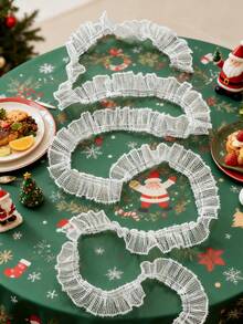 1pc White Ruffled Mesh Ribbon Garland Christmas Tree Swag Trim Xmas Mantel Fireplace Stair Handrail Window Party Backdrop Festive Hanging Streamer Holiday Home Layout Decor Winter Scene Ornament Decorative Accessory - Multicolor 4 - View 4