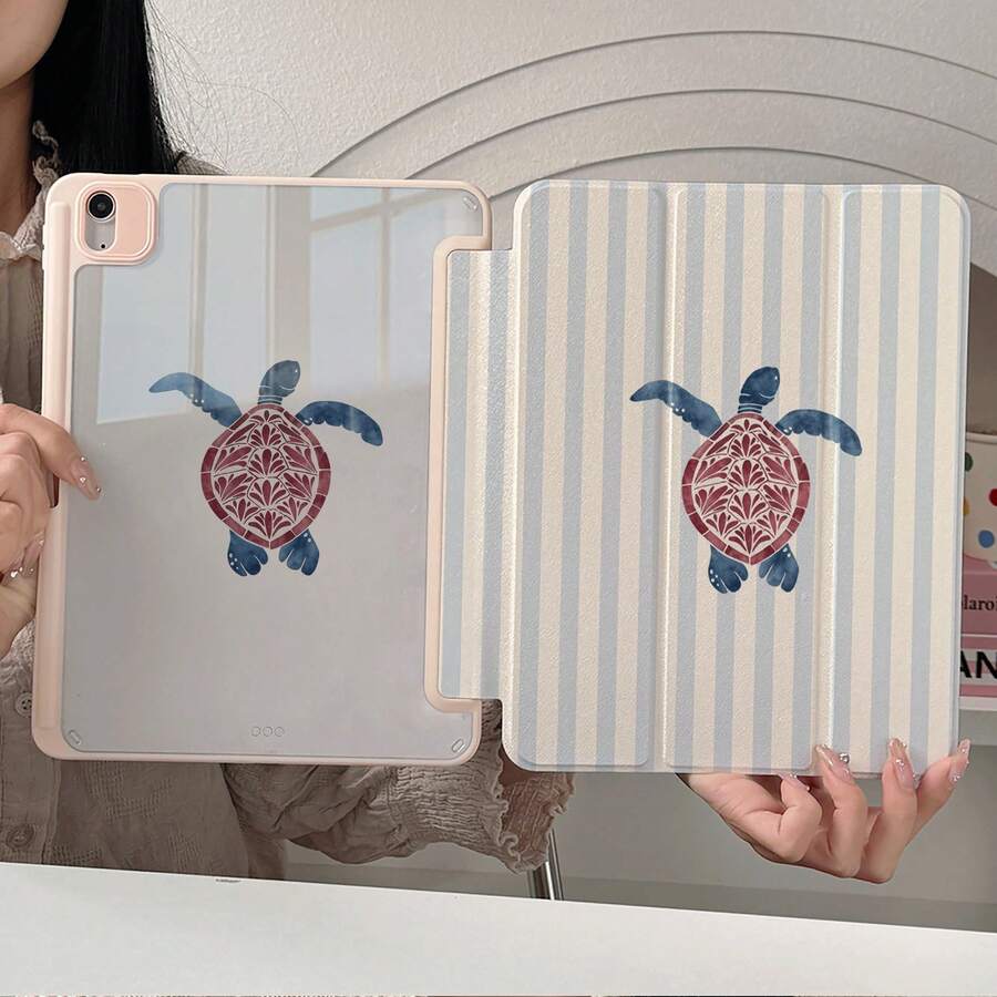 1pc Pink Striped Sun Print Tablet Protective Case With Pen Slot, Multi-Angle Magnetic Stand, Auto Sleep/Wake Support, Compatible With IPad PRO/AIR, Pad 5/6/7, MatePad - Multicolor - View 1