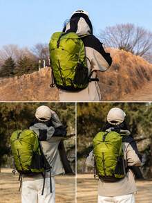NBCT Waterproof Hiking Camping Climbing Backpack, Side Pocket Water Bottle Holder With Elastic Storage Cord, Comfortable Breathable Pressure-Relieving Back Carry, Top Expansion Compartment With Multi-Section Storage Large Capacity Outdoor Sports Travel Backpack - Green - View 2