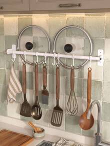 Kitchen Wall Mount Utensil Hanging Rail,Sliding Movable Hooks Storage Rod,Kitchen Spoon Spatula Cooking Tool Organizer Rack,Wall Mount Rail With Sliding Hooks,Multi-Use Kitchen Storage Organizer For Cookware And Dish Towels - Multicolor - View 11