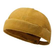 1pc Skull Logo Hat, Washed Distressed Brimless Skull Cap, Solid Color, Suitable For Parties And Outings, Unisex, All Season - A - View 9