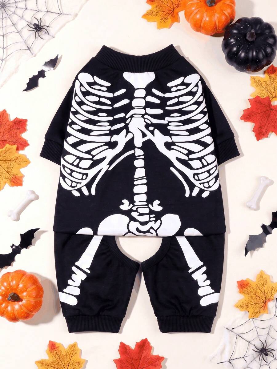 LUCKIE PAL 1 bộ đồ ngủ bốn chân cho thú cưng họa tiết xương Halloween hài hước, chống ve rận, giảm rụng lông, giữ ấm và thoáng khí, phù hợp cho chó mèo cỡ nhỏ và lớn, dùng trong nhà và ngoài trời - Nhiều màu - Xem 1