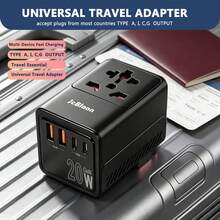 20W GaN Universal Travel Adapter 8 In 1 All In One International Plug With 2USB-A+2USB-C Fast Charging Ports, Worldwide Power Adaptor For UK EU US AU Travel - Black - View 6