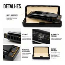 Gaita Diatônica Orleans Stone C 10 Furos Blues Harmonica - Preto - Visão 3