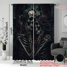 2 Panel Tirai Motif Tengkorak Mawar Gaya Gotik Gelap, Tirai Dekoratif Penyaring Cahaya dengan Kantong Batang, Tirai untuk Ruang Tamu, Tirai untuk Kamar Tidur, Dekorasi Ruangan, Tirai Musim Gugur untuk Ruang Tamu, Dekorasi Halloween, Gaya Musim Gugur - WSJ-268 - View 18