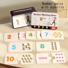1 Set Number & Quantity Matching Puzzle Game, Baby Number & English Word Cognition, Kindergarten Math Enlightenment Educational Puzzle Card Toy - Multicolor - View 3