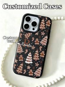 1pc Customizable Text & Letter Design Christmas Gingerbread Man Pattern Black Phone Case, Compatible With IPhone 17 Pro Max/17 Air/16E/16 Pro Max/15/14 Plus/13/12/11, S24/20 Ultra/A52S/A31 A21S/A13/A05S, Compatible With Redmi Note 13 Pro Plus/Note 10/Note 12C/Note 13C, Made Of TPU Material, Fashionable, Anti-Drop, Full Of Holiday Atmosphere, Best Gift For Family And Friends,International Version, Not The Domestic Version - Black - View 1