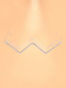 STONEFANS 1pc Gold Fashion Rhinestone Wave Shaped Eyeglass Frame Without Lens Eye Decoration Jewelry For Women - Silver - View 2