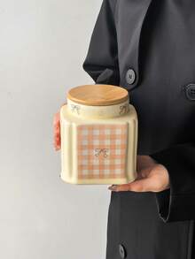 1pc French Vintage Floral Ceramic Storage Jar, Multi-Purpose Square Shape With Round Lid, Round Ceramic Airtight Canister, Coffee Bean Container, Suitable For Kitchen Spices, Coffee, Grains, Candy, Cookies, Home Kitchen Table Decor - Multicolor - View 15