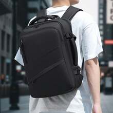 1pc Men's Business Backpack, Leather-Like Waterproof Travel Bag, Large Capacity Multi-Compartment Laptop Backpack, Expandable School Bag, Anti-Theft - Multicolor - View 2