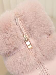 Girls' Pink Plush Bow High Heel Ankle Boots, Thermal Lined Thickened Winter Pearl Princess Dress Boots - Pink - View 7