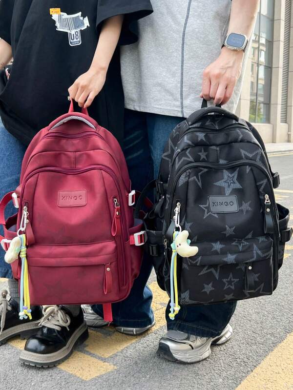 Letter Print Large Capacity Backpack, Lightweight Durable Multi-Compartment School Bag For Elementary, Middle, High School And College Students, Unisex Daily Outing, Shopping, Travel, School, Commute, Outing, College Style Laptop Storage Bag, Multiple Colors Available