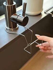 Stainless Steel Wall-Mounted Sink Storage Rack With Steel Bracket - No Drilling Required, With Faucet Hook, Space-Saving, Suitable For Sink, Dish Drying Rack, Kitchen Utensil Hook, Modern Polished, Suitable For Small Bathroom And Sink, Backdrop Stand, Bathroom Organizer, Dish Rack With Drainer, Kitchen Cabinet Storage, Kitchen Essentials, Kitchen Decor, Home Decor - Multicolor - View 4